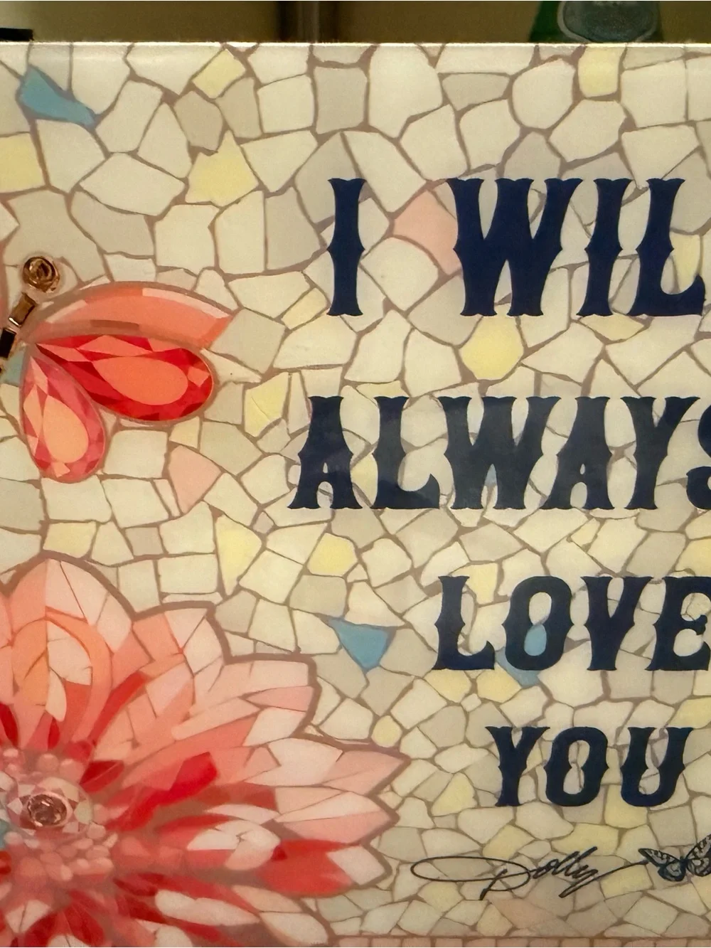 Dolly Parton Floral Wall Decor - I Will Always Love You, wood cutting Board